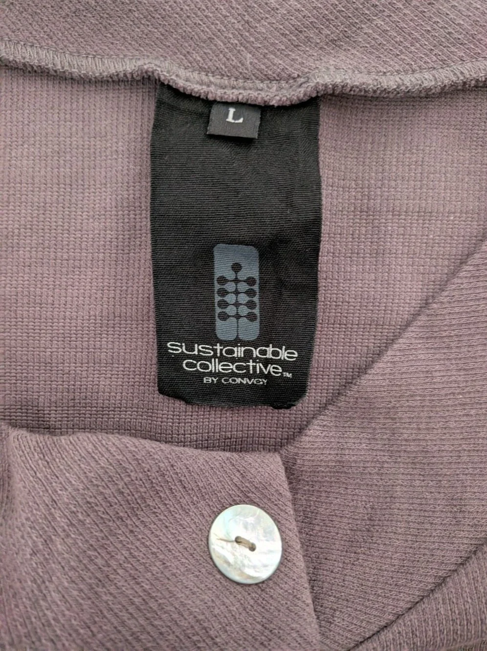 Sustainable Collective by Convoy Organic Cotton Peplum Cardigan L Gray Purple